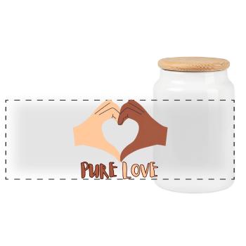 Pure Love Heart Hand Design - Panoramic Cookie Jar with Wooden Lid - white - Front