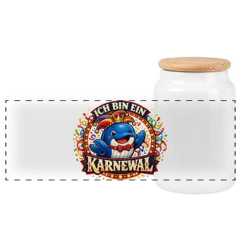 Karneval Fasching 2026 Geschenk Lustig - Panorama Keksdose mit Holzdeckel - Weiß - Vorne