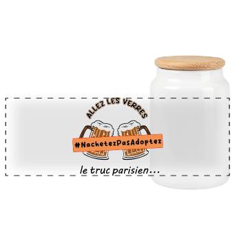 Allez_les_verres_hashtag_adoption_animale - Panoramic Cookie Jar with Wooden Lid - white - Front