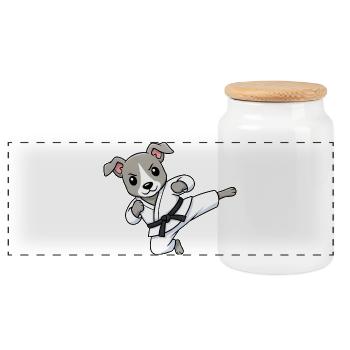 Süßer Windhund Karate Martial Arts Cartoon Chibi - Panorama Keksdose mit Holzdeckel - Weiß - Vorne
