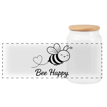 Bee Happy – Abeille mignonne avec cœur | Nature positive - Boîte à biscuits avec couvercle en bois - blanc - Devant