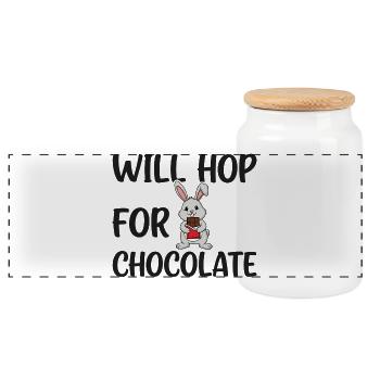 Will Hop pour le chocolat – Humour doux de Pâques - Boîte à biscuits avec couvercle en bois - blanc - Devant