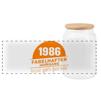 Fabelhafter Jahrgang 1986 geboren - Panorama Keksdose mit Holzdeckel - Weiß - Vorne