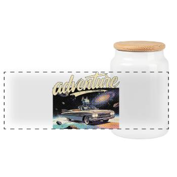 Retro Auto Abenteuer - Panorama Keksdose mit Holzdeckel - Weiß - Vorne