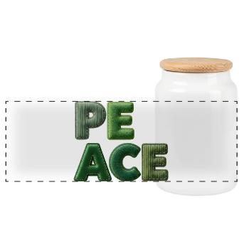 Peace Patchwork Green Nature Lettering - Panoramic Cookie Jar with Wooden Lid - white - Front