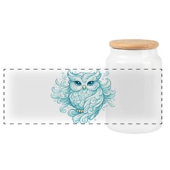 Hibou aérien – animal fait de vent - Boîte à biscuits avec couvercle en bois - blanc - Devant