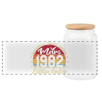 März 1982 44 Jahre Geburtstagsgeschenk März 1982 - Panorama Keksdose mit Holzdeckel - Weiß - Vorne