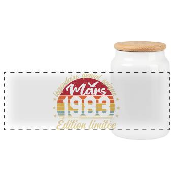 March 1983 43 Years Birthday Gift March 1983 - Panoramic Cookie Jar with Wooden Lid - white - Front