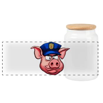 Policeman Pig - Panoramic Cookie Jar with Wooden Lid - white - Front
