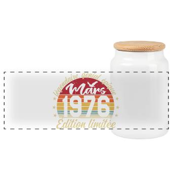 March 1976 50 Years Birthday Gift March 1976 - Panoramic Cookie Jar with Wooden Lid - white - Front