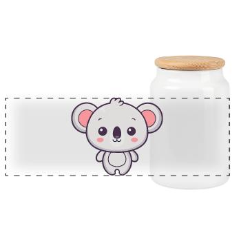 Koala Soft Pastel Drawing - Panoramic Cookie Jar with Wooden Lid - white - Front