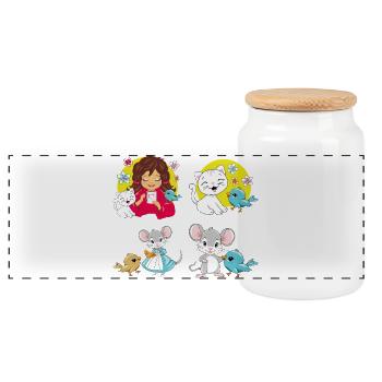 Cute_birdie_and_her_friends - Panoramic Cookie Jar with Wooden Lid - white - Front