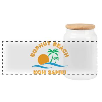 Koh Samui Beach Sunset Palm - Panoramic Cookie Jar with Wooden Lid - white - Front