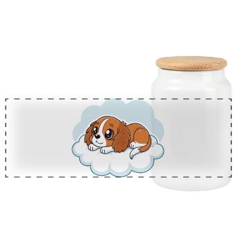 Chiot Cavalier King Charles rêveur sur un nuage - Boîte à biscuits avec couvercle en bois - blanc - Devant