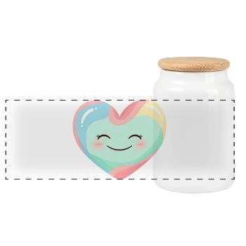 Arc-en-ciel souriant au cœur pastel - Boîte à biscuits avec couvercle en bois - blanc - Devant