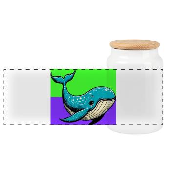 whale - Panoramic Cookie Jar with Wooden Lid - white - Front