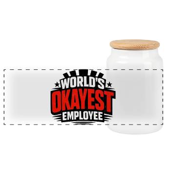 World's Okayest Employee - Panoramic Cookie Jar with Wooden Lid - white - Front
