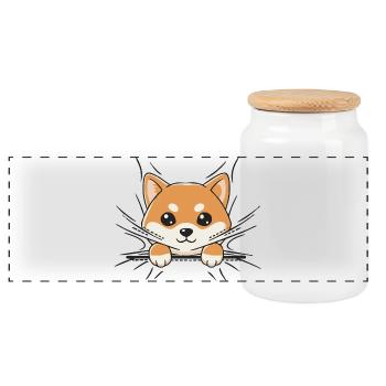 Shiba Inu aufsteigende Kawaii - Panorama Keksdose mit Holzdeckel - Weiß - Vorne