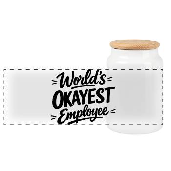 World's okayest employee Chef Mitarbeiter - Panoramic Cookie Jar with Wooden Lid - white - Front