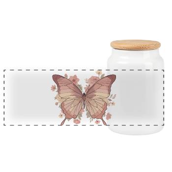 Rosa Schmetterling mit Blumen - Panorama Keksdose mit Holzdeckel - Weiß - Vorne