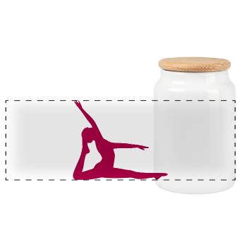 Yoga Formen Silhouetten Achtsamkeit  - Panorama Keksdose mit Holzdeckel - Weiß - Vorne