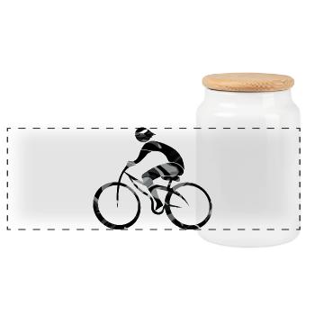Cyclist - Panoramic Cookie Jar with Wooden Lid - white - Front