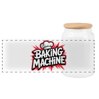 Baking Machine Fun - Panorama Keksdose mit Holzdeckel - Weiß - Vorne