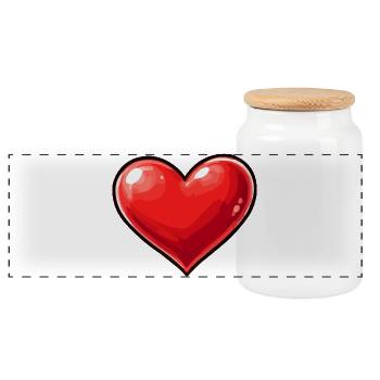 Shiny Heart Pop Art Motif - Panoramic Cookie Jar with Wooden Lid - white - Front