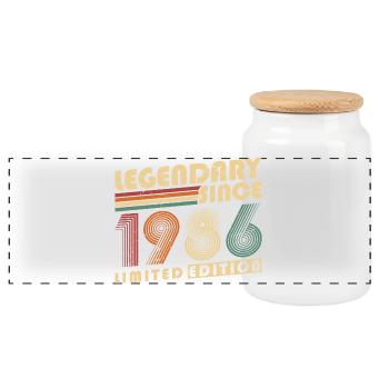 Legendary Since 1986 Vintage Vintage Birthday - Panoramic Cookie Jar with Wooden Lid - white - Front