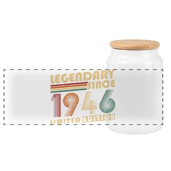 Legendär Seit 1946 Jahrgang Vintage Geburtstag - Panorama Keksdose mit Holzdeckel - Weiß - Vorne