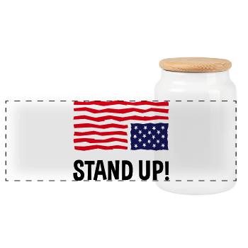 Stand Up (US Flag Upside Down) - Panoramic Cookie Jar with Wooden Lid - white - Front
