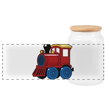 Cute Railway Locomotive Steam Locomotive for Kids - Panoramic Cookie Jar with Wooden Lid - white - Front