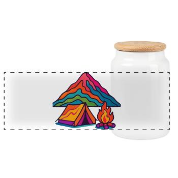 Colourful mountain camping - Panoramic Cookie Jar with Wooden Lid - white - Front