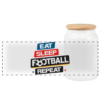 Eat_Sleep_Football_Repeat - Panoramic Cookie Jar with Wooden Lid - white - Front