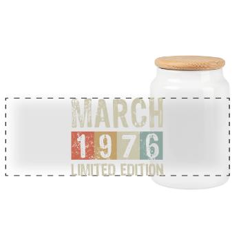 Limited Edition March 1976 Geburtstag Geschenk - Panorama Keksdose mit Holzdeckel - Weiß - Vorne