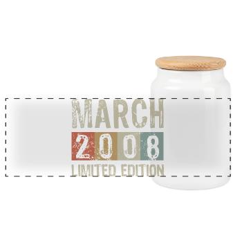 Limited Edition March 2008 Birthday Gift - Panoramic Cookie Jar with Wooden Lid - white - Front