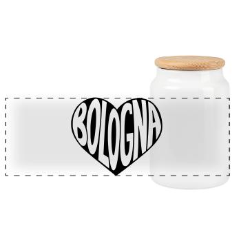 Bologna Heart Typography - Panoramic Cookie Jar with Wooden Lid - white - Front