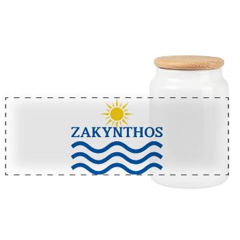 Zakynthos Sun Waves Motif - Panoramic Cookie Jar with Wooden Lid - white - Front