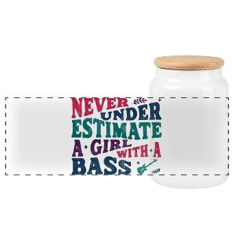 Never underestimate a girl with a bass - Panorama Keksdose mit Holzdeckel - Weiß - Vorne