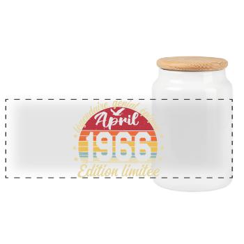 1966 avril Anniversaire avril 1966 - Boîte à biscuits avec couvercle en bois - blanc - Devant