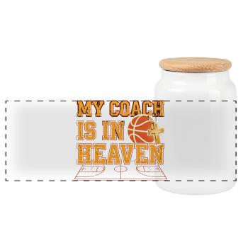 Mon entraîneur est au paradis dans le basket chrétien - Boîte à biscuits avec couvercle en bois - blanc - Devant