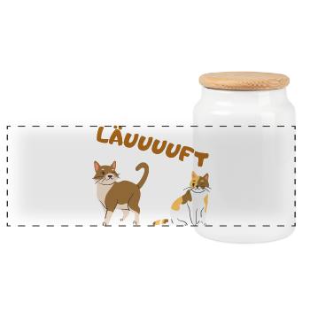 Cat - Panoramic Cookie Jar with Wooden Lid - white - Front