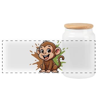 Fröhlicher Affe Cartoon Farbspritzer - Panorama Keksdose mit Holzdeckel - Weiß - Vorne