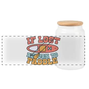 Stand Up Paddle If Lost Return To Paddle - Panoramic Cookie Jar with Wooden Lid - white - Front