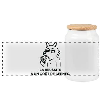 Loup Ambitieux et Goût de la Réussite - Boîte à biscuits avec couvercle en bois - blanc - Devant