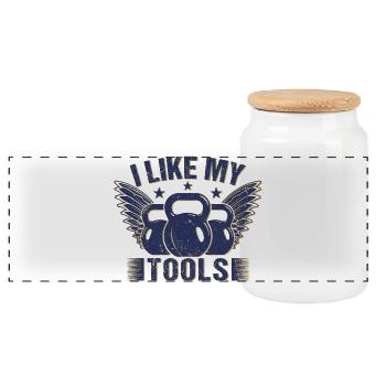 Gym Junkies I Like My Tools Calisthenics Fitness - Panorama Keksdose mit Holzdeckel - Weiß - Vorne