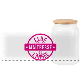 Tampon Rose Élue Maîtresse de l'Année Scolaire - Boîte à biscuits avec couvercle en bois - blanc - Devant