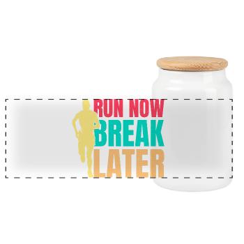 Running Run Now Break Later Marathon Runner - Panoramic Cookie Jar with Wooden Lid - white - Front