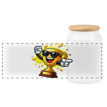 Trophée d’Or avec lunettes de soleil - Boîte à biscuits avec couvercle en bois - blanc - Devant