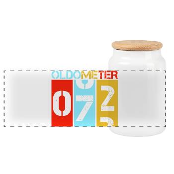 Oldometer 72 Funny 72nd Birthday Retro Design - Panoramic Cookie Jar with Wooden Lid - white - Front